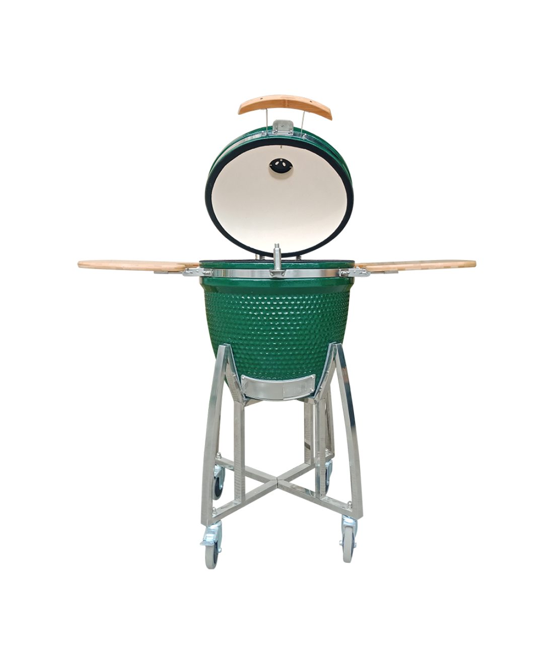 Famous Garden UK Dark Green Kamado Grill 21 inch tables open and lid open