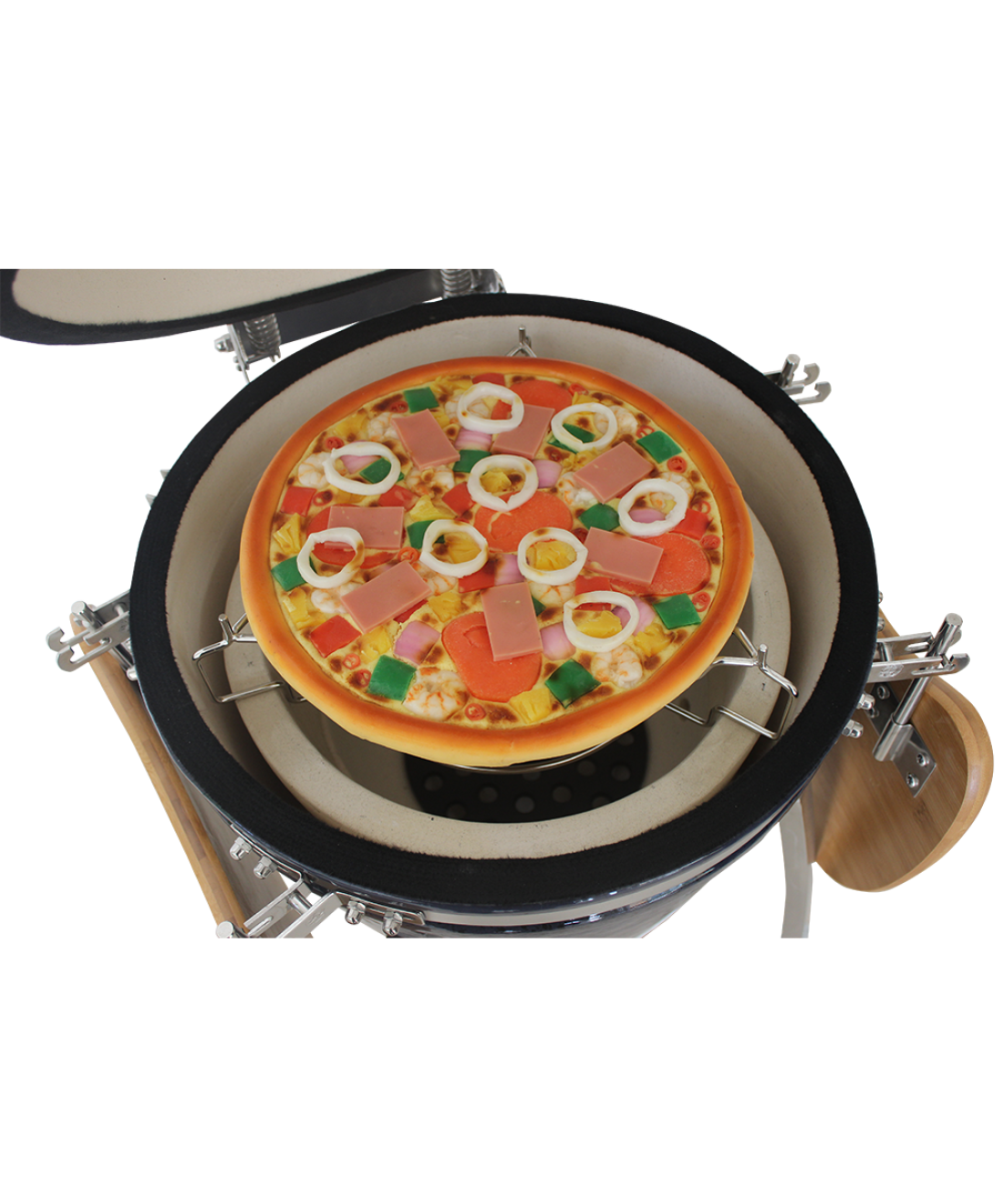Famous Garden uk Pizza Stone with Pizza cooked Kamado Grill Accessory overhead