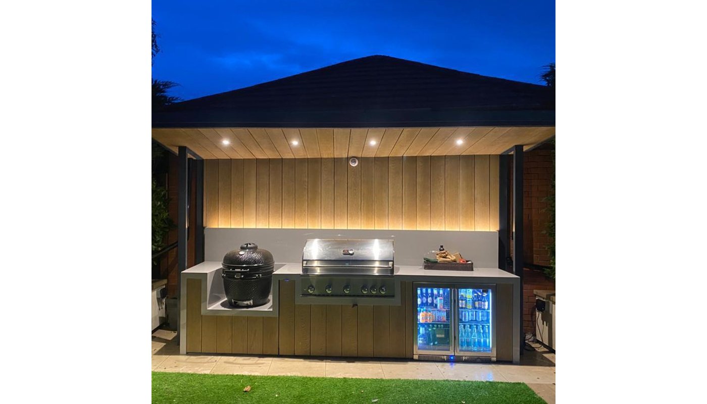 this is the whistler grills burford 5 built in range from famous garden uk outside evening